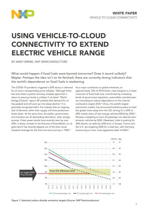 使用车辆到云连接延长电动车辆范围图像